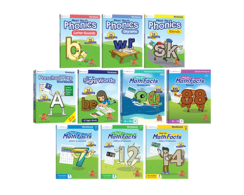 Includes All 8 Workbooks (Preschool Prep Basic Skills, Sight Words, Blends, Digraphs, Letter Sounds, and Math Facts Level 1, 2 & 3)